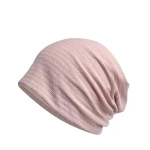 Women spring summer breathable slouchy beanie hat casual knit chemo cap pink solid color