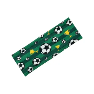Fascia per capelli sportiva stampata con calcio verde e trofeo elastica traspirante fitness