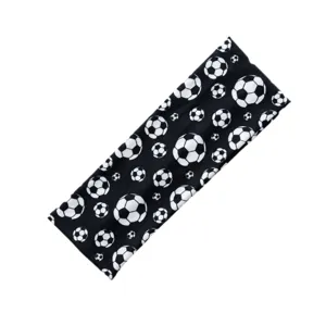 Fascia sportiva nera con stampa a pallone da calcio, fascia elastica antisudore per lo sport.