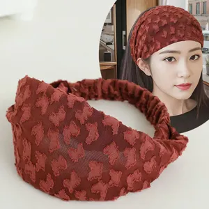 Fascia per Capelli in Pizzo a Tesa Larga Stile Coreano Donna Elastica Motivo Monogramma Elegante Fascia per Lavaggio Viso Accessori
