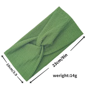 Fascia in maglia verde da donna, ampio copricapo sportivo incrociato dettaglio 23x10cm.