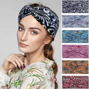 Fascia Capelli Elastica Stampata da Donna Fascia Sportiva Yoga Nodo Incrociato Antisudore Corsa Accessori Capelli Turban