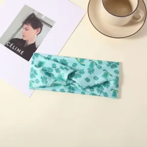Fascia per capelli torsione stampata trifoglio San Patrizio, fascia sportiva elastica yoga.