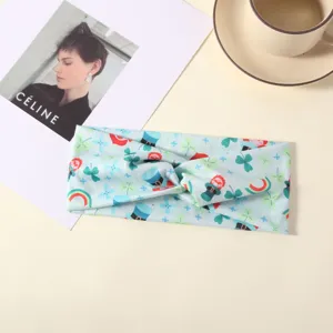 Fascia per Capelli Sportiva Yoga Elastica Incrociata Stampa Trifoglio Irlandese San Patrizio
