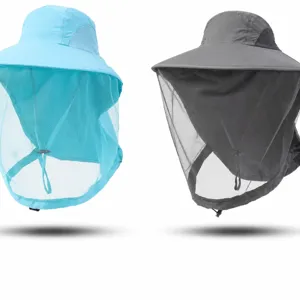Atmungsaktiver Anglerhut mit Moskitonetz breite Krempe Sommer Sonnenschutz Outdoor Kappe
