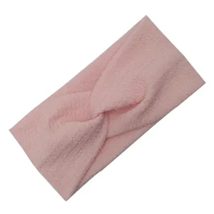 Fascia per capelli intrecciata in maglia rosa da donna, ampia fascia elastica con motivo a onde.