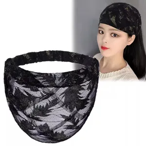 Fascia per capelli larga in pizzo nero donna estate foulard casual accessorio