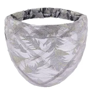 Fascia per capelli larga in pizzo da donna, copricapo floreale argento metallizzato.