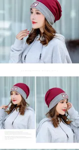 Vista dettagliata berretto slouchy invernale caldo donna, stile coreano cappello in maglia antivento.