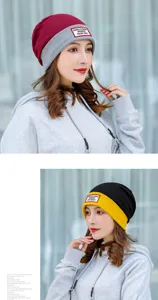Berretto in maglia da donna autunno inverno, elegante cappello caldo a blocchi di colore casual.