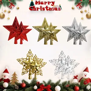 Galvanisierter Kunststoff Weihnachtsbaumspitze Stern Gold Silber Rot Ausschneiden Fünfzackiger Stern Ornament Für Feiertag Home Party Dekor