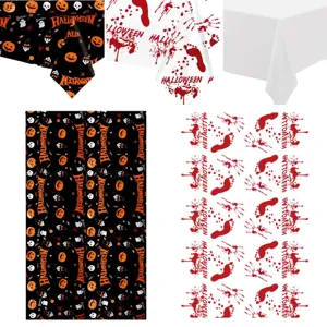 Halloween Einweg PE Tischdecke Mit Kürbis Blut Handabdruck Drucken Wasserdicht Geisterfest Party Tischdekoration Zubehör