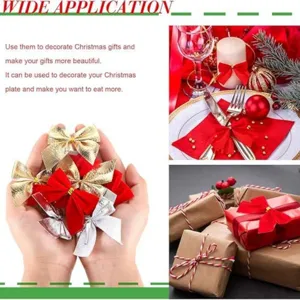 5cm Weihnachten Mini Schleifen rot gold silber Hänge Deko Set für Tannenbaum DIY