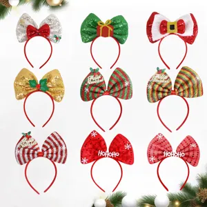 Weihnachten Pailletten Große Schleife Stirnband Feliz Navidad HOHOHO Bowknot Haarreif Party Dekoration Für Erwachsene Kinder Kopfschmuck
