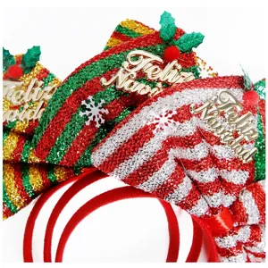 Weihnachten Haarreif mit großer Pailletten Schleife Glitzer Haarschmuck für Party.