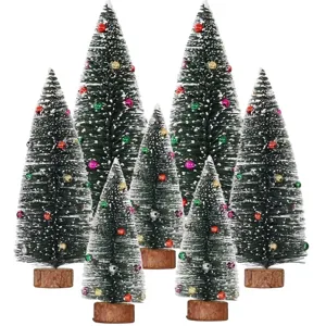 Mini Beflockter Weihnachtsbaum Mit Holzsockel Künstlicher Kiefernnadel Schneebaum Perlen Kiefernzapfen Desktop Deko