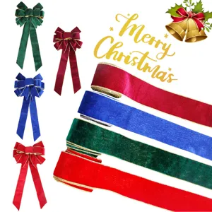 Weihnachten Samtband Schleife Golddraht Kante Weihnachtsbaum Dekoration Hängende Ornamente DIY Basteln Flanellband Für Party Haus Feiertag Dekor