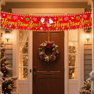 Christmas tinsel fringe curtain banner Happy New Year party decoration background
