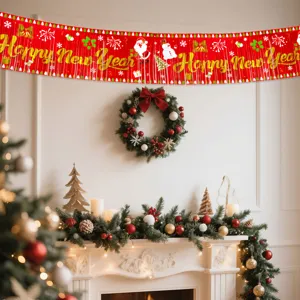 Christmas tinsel fringe curtain banner red New Year party hanging decor decoration