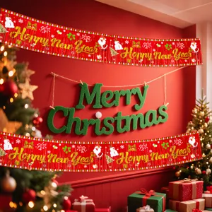 Christmas foil tinsel fringe curtain banner New Year party decoration backdrop red hanging flags