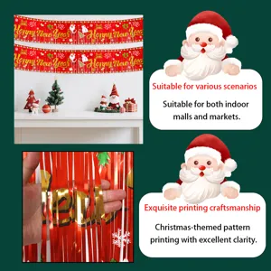 Christmas tinsel curtain banner hanging decoration for new year party indoor festive supplies.