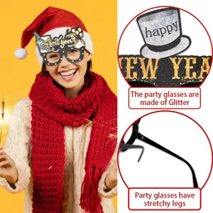 Neujahr Party Glitzer Brille Requisite mit schwarzem Gold Design und elastischen Beinen.