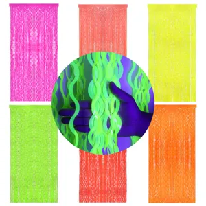Neon-Lamettavorhang Macaron-Wellen-Folien-Fransenvorhang Fluoreszierender PET-Hintergrund Für Geburtstag Disco Party Wanddekoration