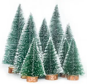 Mini árboles de navidad de sisal con base de madera, árboles nevados para decoración de escaparates.