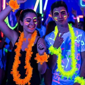 Neon Party Feder Stern Girlande und Armband Set, perfekt für Nachtclub tanzende Partys.
