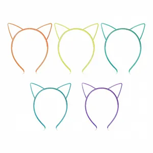 Buntes Neon Katzenohren Haarreif Set, ideal fuer Party, Halloween und Nachtevents!