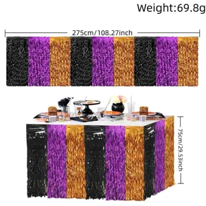 Halloween metallic tinsel table skirt fringe for party dining table decor black purple orange