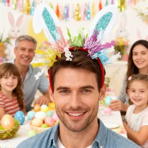 Osterhase Ostereier Haarreif mit Glitzer Hasenohren Lametta Frühlingsfest Party Deko Kopfschmuck