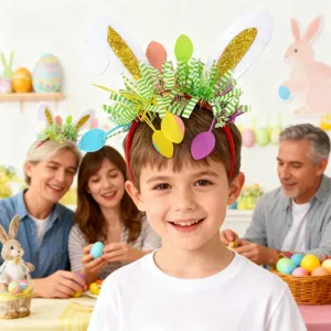 Osterhasen Ohren Haarreif mit bunten Lametta und Eiern, niedlicher Kinder Party Haarschmuck.