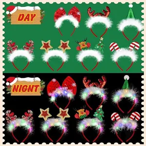 Christmas LED glowing hair hoops with plush cute designs, perfect for holiday party decoration.