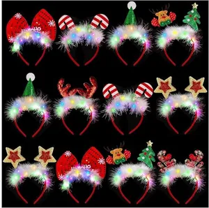 Christmas LED Flashing Hair Hoop Reindeer Antler Santa Claus Tree Headband Festival Party Decoration Hair Accessories