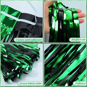 Black green tinsel fringe curtain Halloween party backdrop decoration shiny metallic door curtain