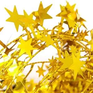 Christmas gold star tinsel garland 7.5m metallic wire hanging party DIY wreath decor