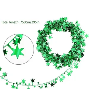 7.5m Green Metallic Star Garland Christmas Tree Hanging Decoration DIY Party Wreath Tinsel