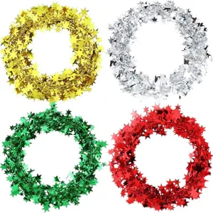 Christmas star tinsel garland metallic wire party hanging wreath decoration 4 colors pack