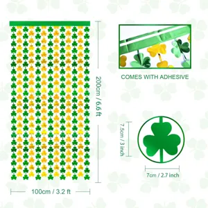 Rideau à franges en aluminium trèfle vert de la Saint-Patrick avec adhésif fête