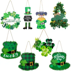St. Patrick's Day Holz Hängeschild Grüner Leprechaun Hut Kleeblatt Welcome Türschild Für Lucky Irish Festival Haus Deko Party