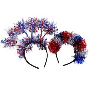 Diadema patriótica rojo blanco azul oropel estrella para fiesta y decoración de pelo