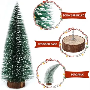 Mini beflockter Weihnachtsbaum mit Holzsockel und biegsamen Zweigen fur die Tischdeko.