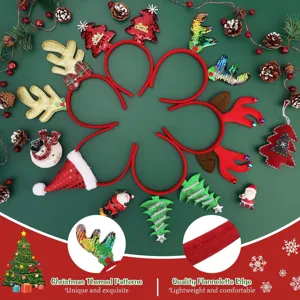 Christmas headband set featuring cute deer antlers, trees and hats for holiday party dressing.