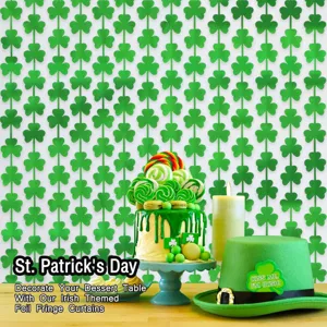 Green Shamrock Rain Curtain St Patrick Day Party Decoration Shiny Foil Tassel Background Wall Supplies