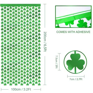 St. Patrick's Day green clover tinsel curtain hanging backdrop party decoration 200x100cm