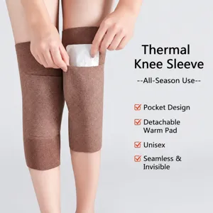 Thermal Knee Warmers Viscose Fleece Cold Weather Joint Support Sleeves With Pocket For Men Women Winter Protection