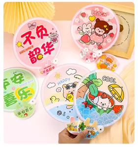 Cute cartoon folding fan portable mini fabric round fan for students and daily outdoor use.