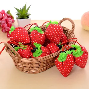 Cute Reusable Foldable Strawberry Shopping Bag Portable Eco Friendly Grocery Pouch Storage