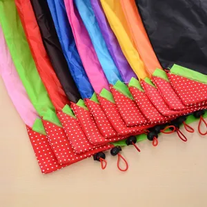 Colorful folding shopping bag portable strawberry storage polyester eco friendly pouch reusable